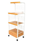 White and Natural 26" Rolling Kitchen Cart With Storage