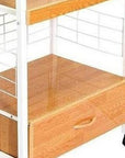 White and Natural 26" Rolling Kitchen Cart With Storage