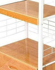 White and Natural 26" Rolling Kitchen Cart With Storage