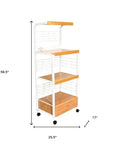 White and Natural 26" Rolling Kitchen Cart With Storage