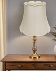 18" White Empire Slanted Cylinder Scroll Edge Silk Lampshade