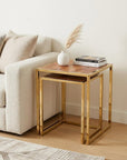 Set of Three Stylish Wood and Metal C Shaped Nesting End Tables