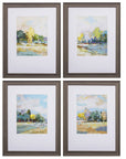 Set of Four Blue Trees Polystyrene Framed Art