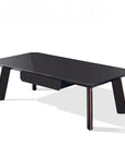 55" Ebony and Dark Brown Wood And Stainless Steel Coffee Table With Drawer
