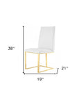 White and Gold Upholstered Faux Leather Dining Side Chair