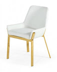 White and Gold Upholstered Faux Leather Dining Arm Chair