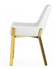 White and Gold Upholstered Faux Leather Dining Arm Chair