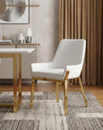 White and Gold Upholstered Faux Leather Dining Arm Chair