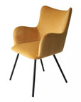 Yellow and Black Upholstered Velvet Wing Back Dining Arm Chair