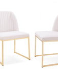 Set of Two White and Gold Upholstered Fabric Wing Back Dining Side Chairs