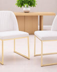 Set of Two White and Gold Upholstered Fabric Wing Back Dining Side Chairs