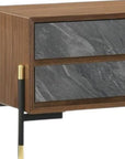 Mid Century Walnut and Gray Faux Marble Two Drawer Nightstand