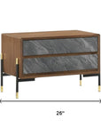 Mid Century Walnut and Gray Faux Marble Two Drawer Nightstand