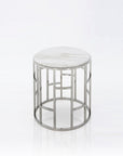 Stylish Silver And White Marble Round Geometric End or Side Table