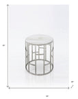 Stylish Silver And White Marble Round Geometric End or Side Table