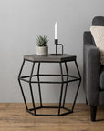 Modern Gray Concrete and Black Metal Hexagonal End Table