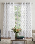 84” Silver Trellis Pattern Embroidered Window Curtain Panel