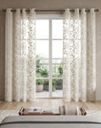 Set of Two 84"  Tan Floral Embroidered Window Panels