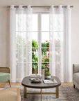 Set of Two 84"  White Boho Embroidered Window Panels