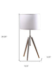 34" Silver Metal Adjustable Tripod Table Lamp With White Round Shade