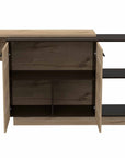 Natural and Natural And Black 59" Kitchen Island With Storage