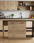 Natural and Natural And Black 59" Kitchen Island With Storage