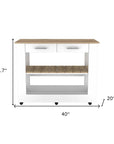 White and Brown 40" Rolling Kitchen Cart With Storage