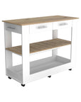 White and Brown 40" Rolling Kitchen Cart With Storage