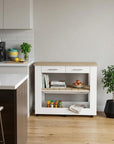 White and Brown 40" Rolling Kitchen Cart With Storage