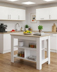 White and Brown 41" Kitchen Island With Storage