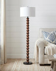 61" Brown And White Resin Floor Lamp With White Fabric Drum Shade