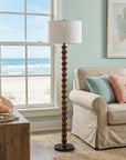 61" Brown And White Resin Floor Lamp With White Fabric Drum Shade