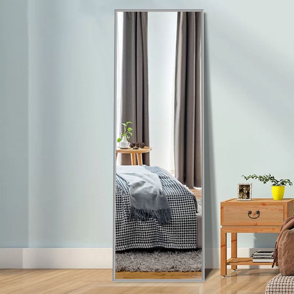 64" X 21" Gray Aluminum Wall Mounted And Freestanding Framed Full Length Mirror