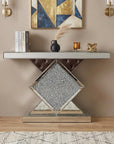 47" Clear and Silver Mirrored Glass And Faux Crystals Pedestal Console Table