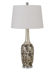Set Of Two 30" Silver Metal Two Light Bedside Table Lamps With White Globe Shade