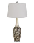 Set Of Two 30" Silver Metal Two Light Bedside Table Lamps With White Globe Shade