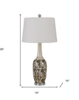 Set Of Two 30" Silver Metal Two Light Bedside Table Lamps With White Globe Shade