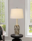 Set Of Two 30" Silver Metal Two Light Bedside Table Lamps With White Globe Shade