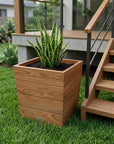 12" Brown Wood Indoor Outdoor Square Planter Box