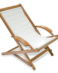 27" White and Natural Wood Solid Wood Indoor Outdoor Deck Chair