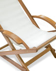 27" White and Natural Wood Solid Wood Indoor Outdoor Deck Chair