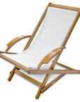 27" White and Natural Wood Solid Wood Indoor Outdoor Deck Chair