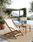 27" White and Natural Wood Solid Wood Indoor Outdoor Deck Chair