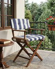 23" Blue and White and Natural Wood Solid Wood Indoor Outdoor Director Chair with Blue and White Cushion