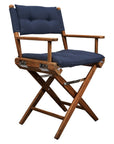 23" Navy Blue and Brown Solid Wood Indoor Outdoor Director Chair with Navy Blue Cushion
