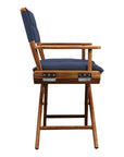 23" Navy Blue and Brown Solid Wood Indoor Outdoor Director Chair with Navy Blue Cushion