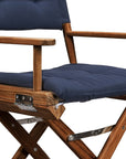 23" Navy Blue and Brown Solid Wood Indoor Outdoor Director Chair with Navy Blue Cushion