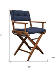 23" Navy Blue and Brown Solid Wood Indoor Outdoor Director Chair with Navy Blue Cushion