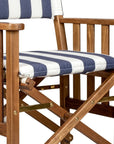 20" Blue and White and Natural Wood Solid Wood Indoor Outdoor Director Chair with Blue and White Cushion