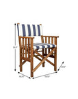 20" Blue and White and Natural Wood Solid Wood Indoor Outdoor Director Chair with Blue and White Cushion